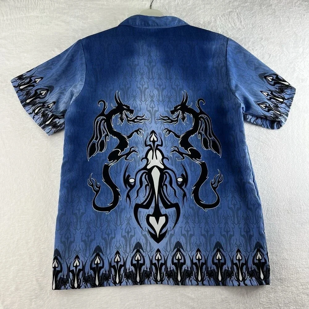 Y2K No Boundaries Boys XL Mens XS Dragon Button‎ Shirt All Over Print Streetwear